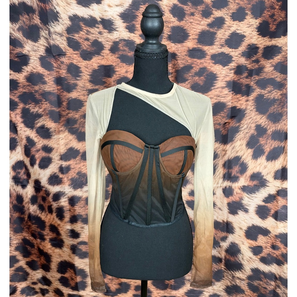 Fashion Nova Sights On Me Mesh Ombre Corset Bustier Top